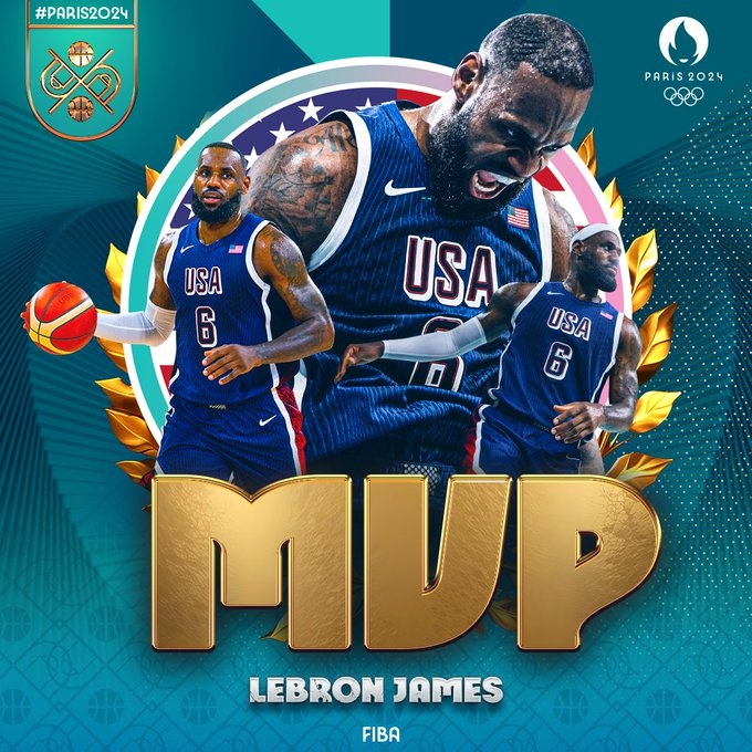 两年前的今天：39岁的詹姆斯荣获2024巴黎奥运会MVP！